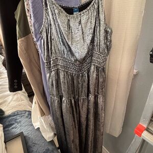 Old Navy Silver Tiered Midi Dress